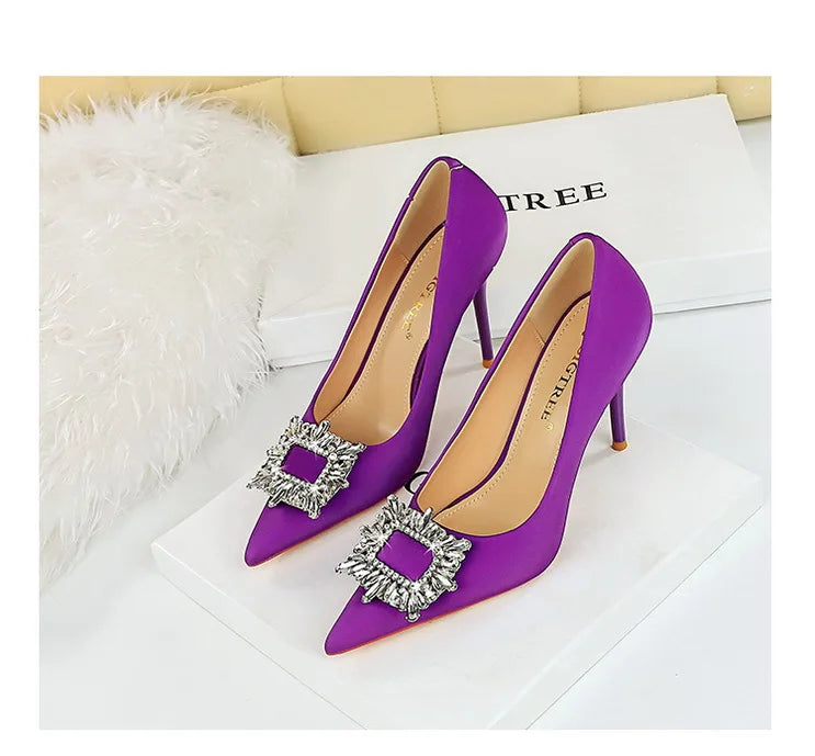 Women's Metal Rhinestone High Heels Silks Satins  Stilettos