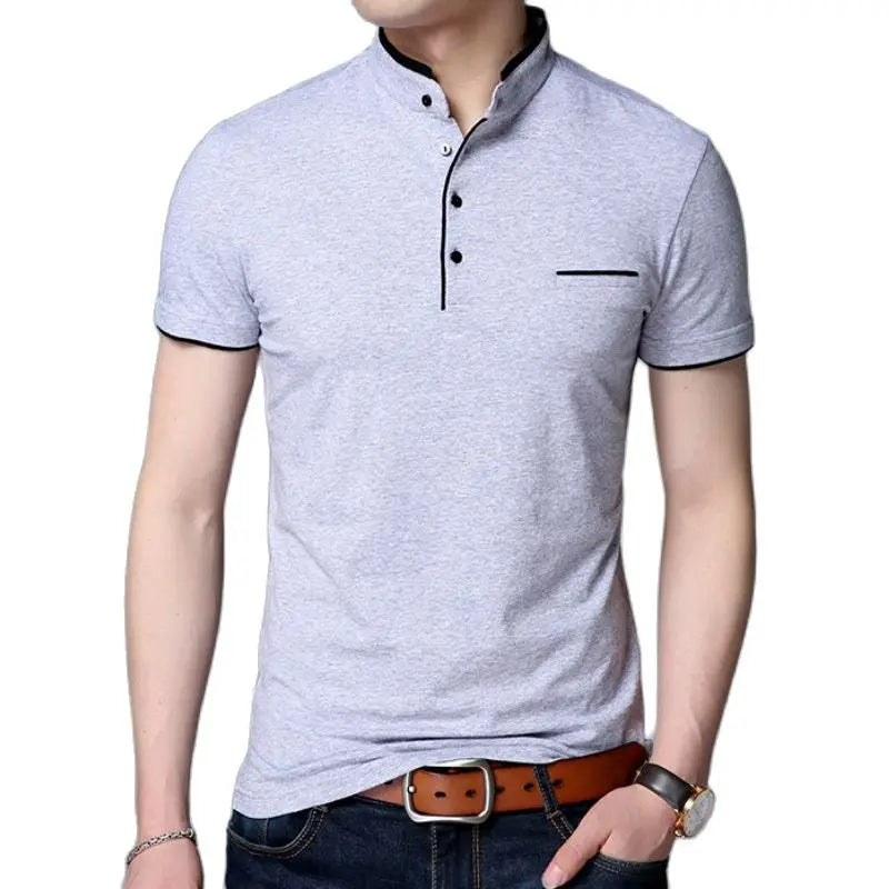 Men's Summer Short Sleeve Stand Collar Slim Fit Casual Cotton Breathable Polo Shirt