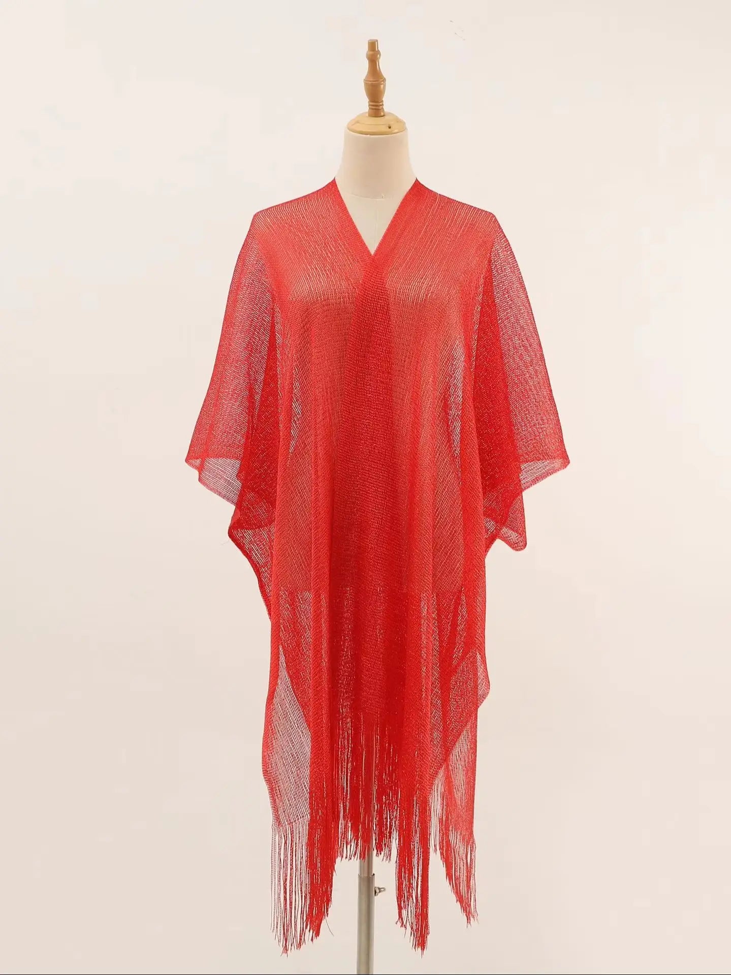 Women Swimsuit Cover Ups Shawl-Collar Caftans Beach Tunic Dress Robe Solid Tassel Pareo Beach Cover-ups
