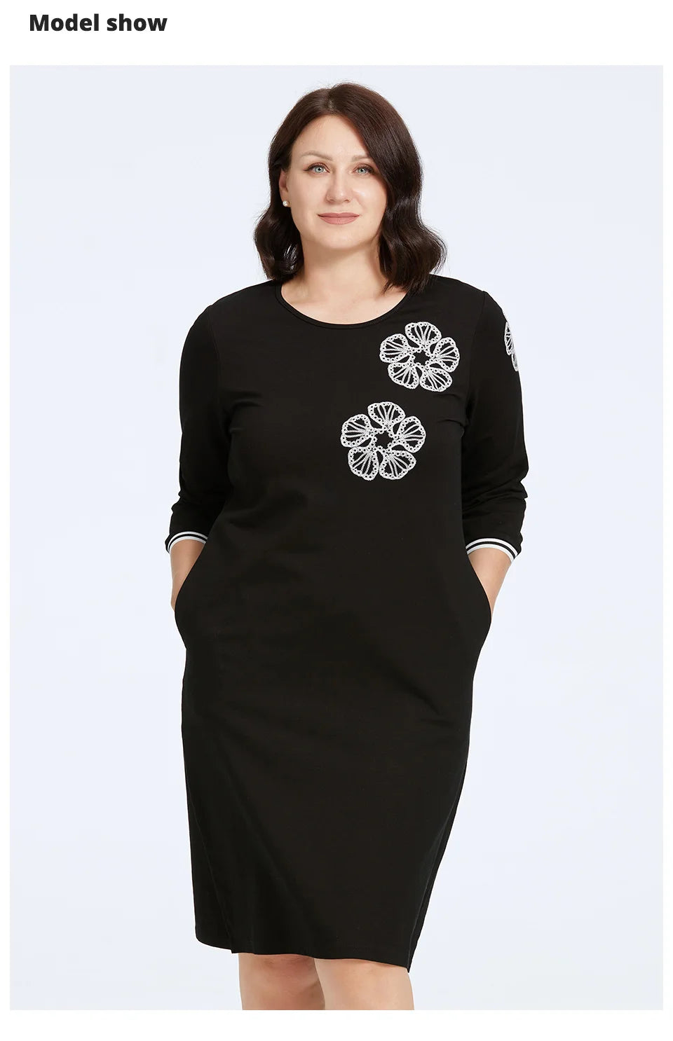 Women's Oversized Floral Embroidery A-Line Midi Dress – Long Sleeve