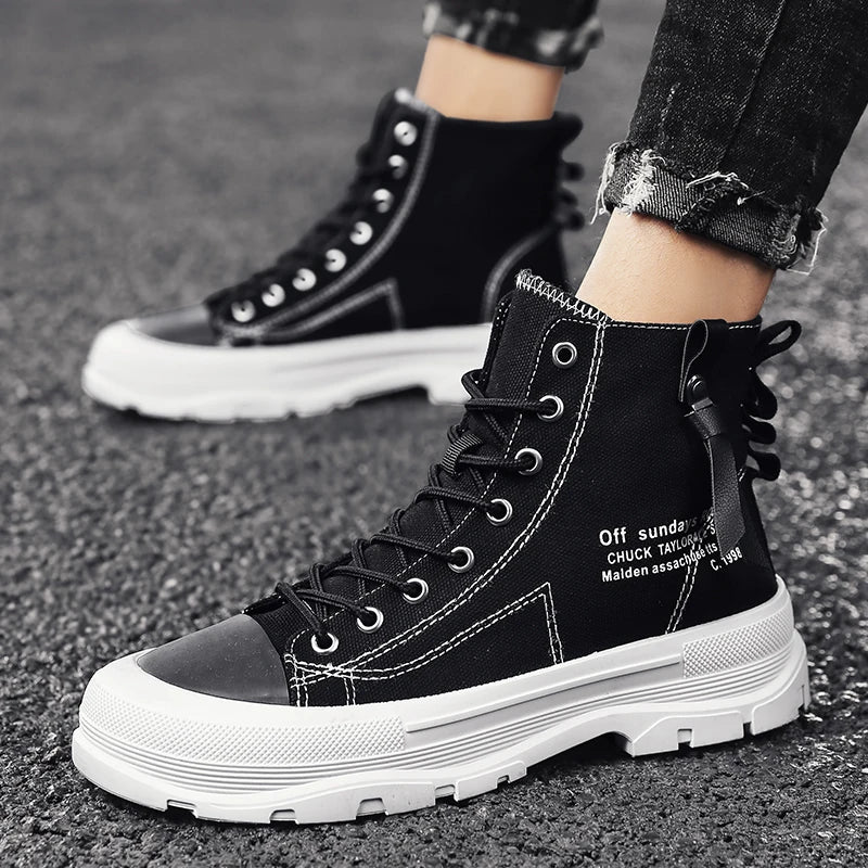 Men's Casual High Top Sneakers Platform  Lace Up Ankle Boots  Comfortable  Canvas Shoes