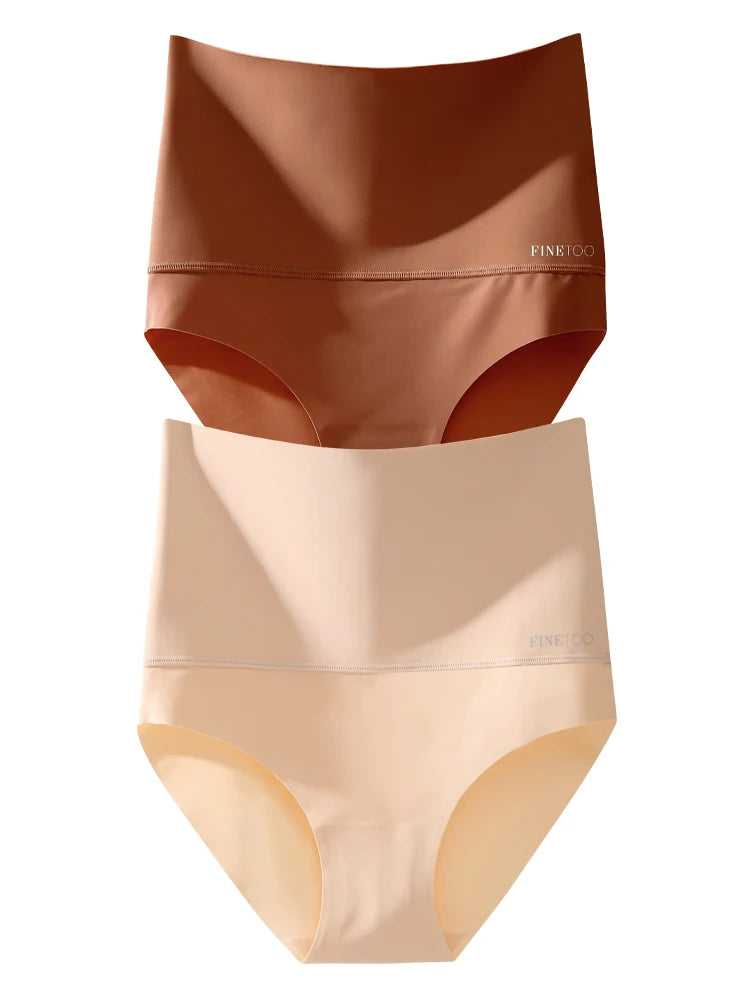 Women's 2Pcs High Waist Underwear Seamless Tummy Control Comfortable Solid Briefs Sports Soft Bodysuit Shapewear