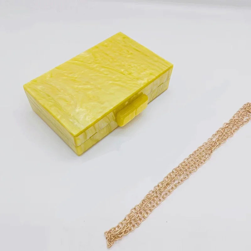 Yellow Pearl Acrylic Ladies Handbag - Casual Crossbody Shoulder Bag Wallet