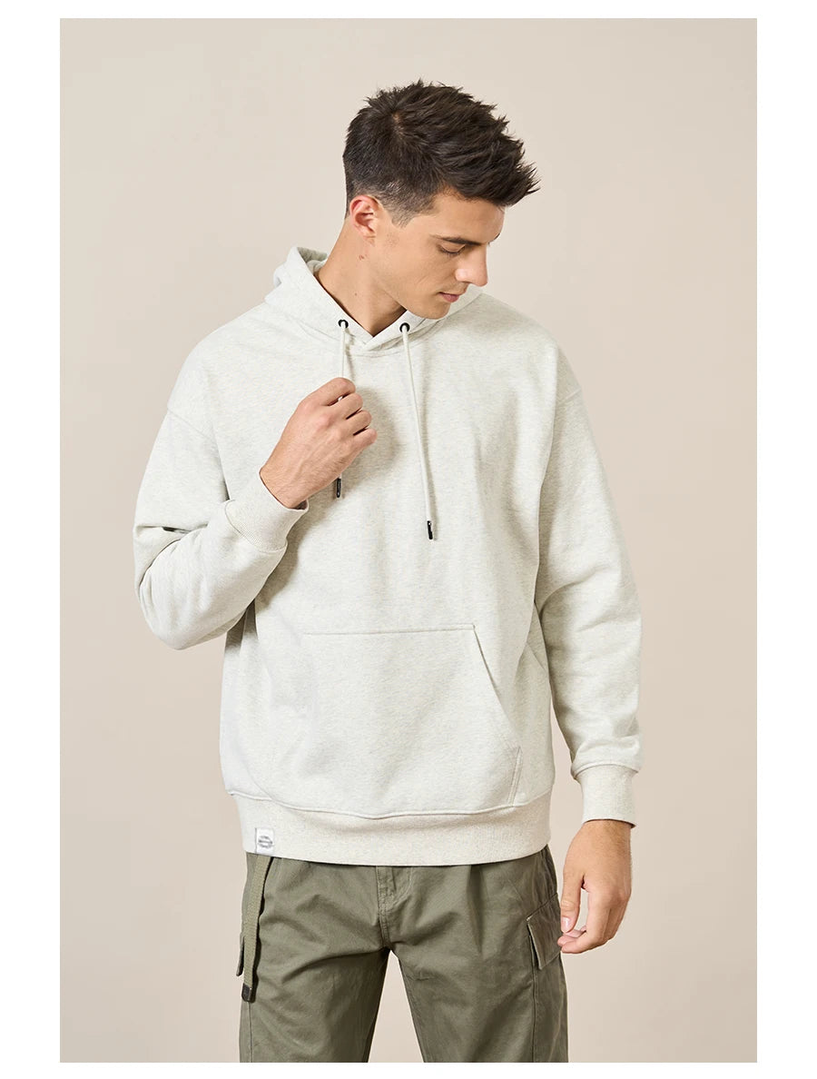 Men's Oversize 360g Fabric Washed Basic Pullover Sweatshirt Hoodie