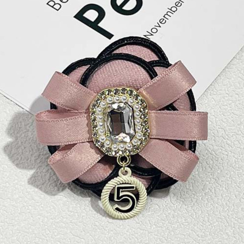 Camellia Flower Brooch Pins - Women's College Style Pearl Crystal Bow Tie Fashion Badge