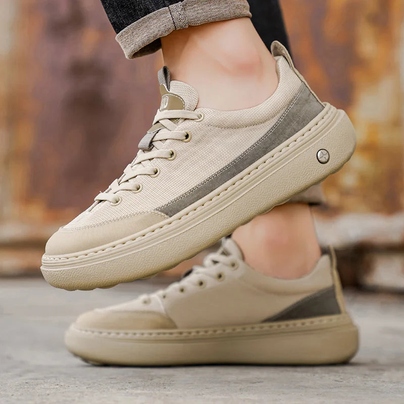 Men's Soft Platform Sneakers - Breathable Lace-Up Tennis Shoes