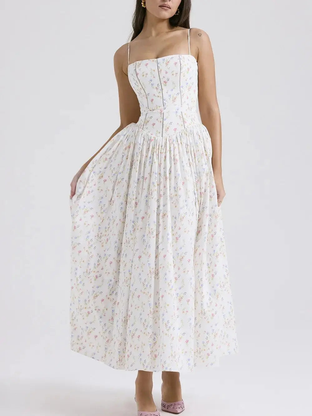 Women's Corset Detail Spaghetti Strap Knotted Long Summer Dress