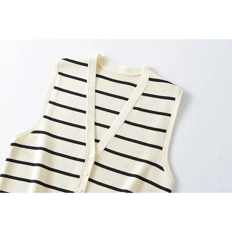 Striped Tank Top - Single Breasted Sleeveless Summer Crop Top