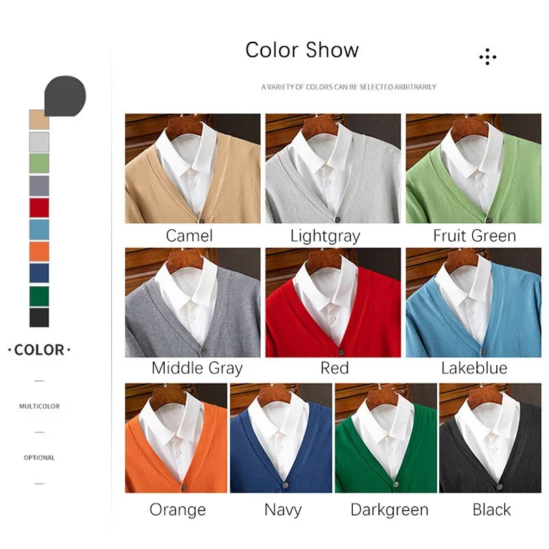 Men's V-Neck Cardigan Sweater - Business Casual Solid Color