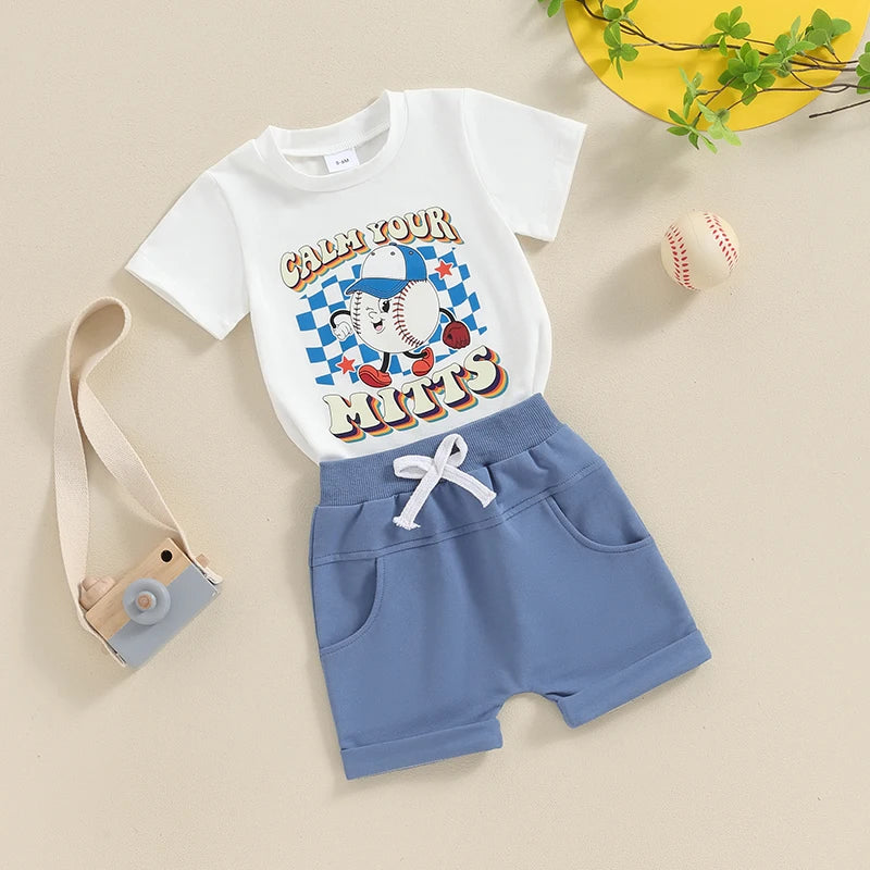 0-3Y Casual Baby Boys Clothes Set Short Sleeve Baseball Letters Print T-shirt with Shorts Summer Outfit