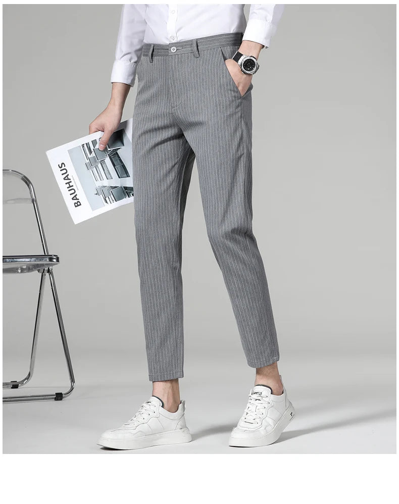 Men's Stripe Plaid Ankle Length Trousers