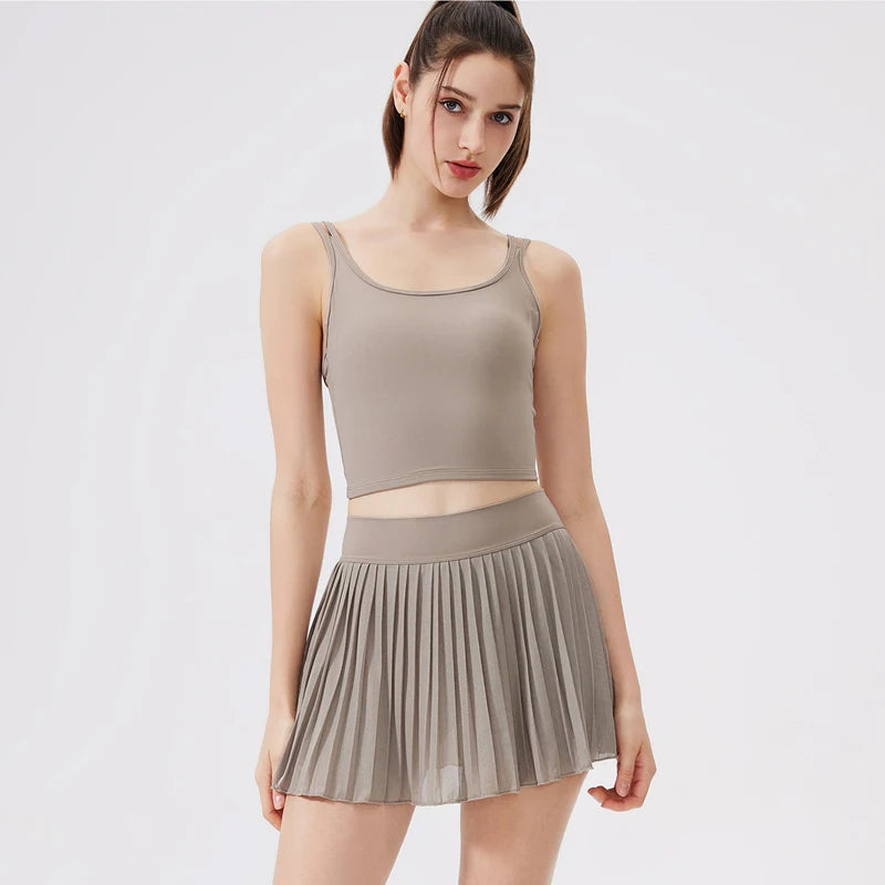 Women's Two-Piece Fitness Yoga Set - Summer Tennis Shorts & Top