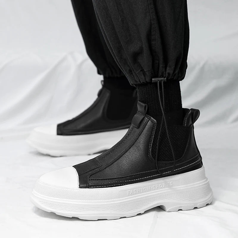 Men's Leather Chelsea Boots - Chunky Platform Sneakers