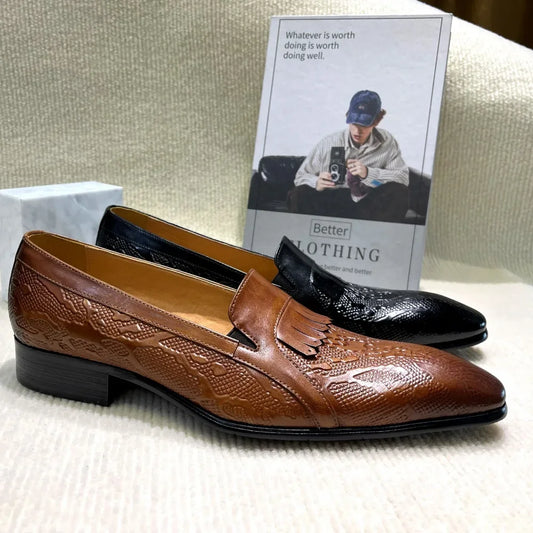 Men's Genuine Leather Penny Loafers Handmade Tassel Slip-On  Wedding Banquet Casual Business Shoes