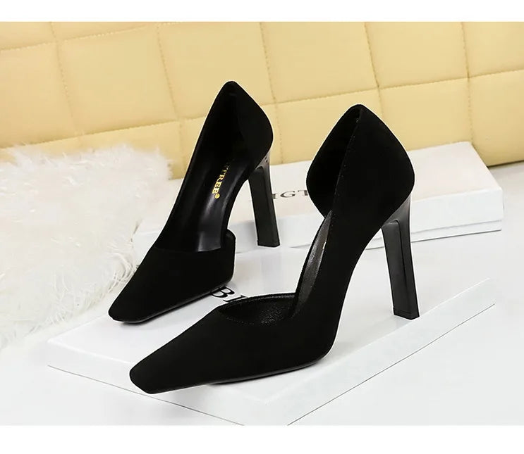 Women's 10.5 CM Heels Square Head Pumps Block Heels