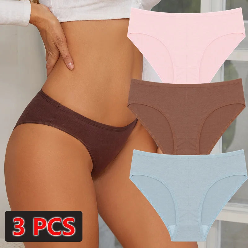 3-Pack Cotton Low-Waist Briefs for Women - Comfortable Breathable Underwear