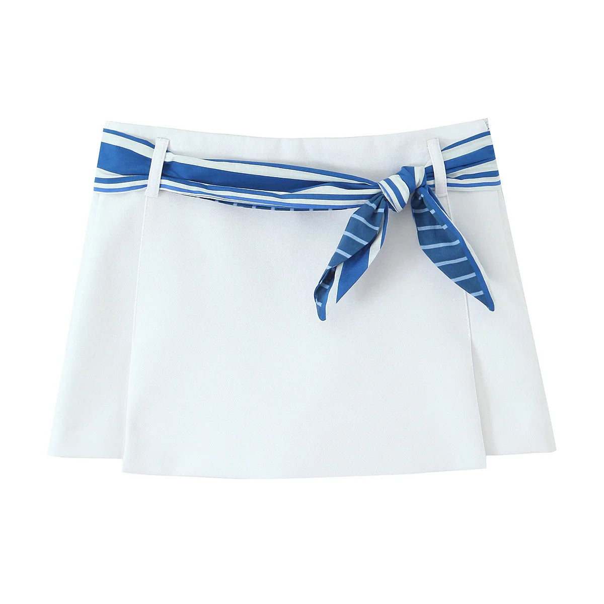 Women's Contrasting Striped Suspender Set - Short Top with Belted Skirt