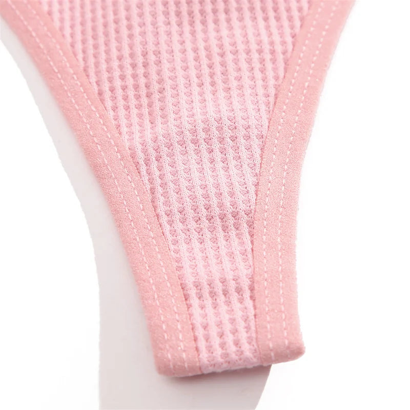 Women's Cotton Waffle Thongs 3-Piece Set - Low-Rise Comfortable Underwear