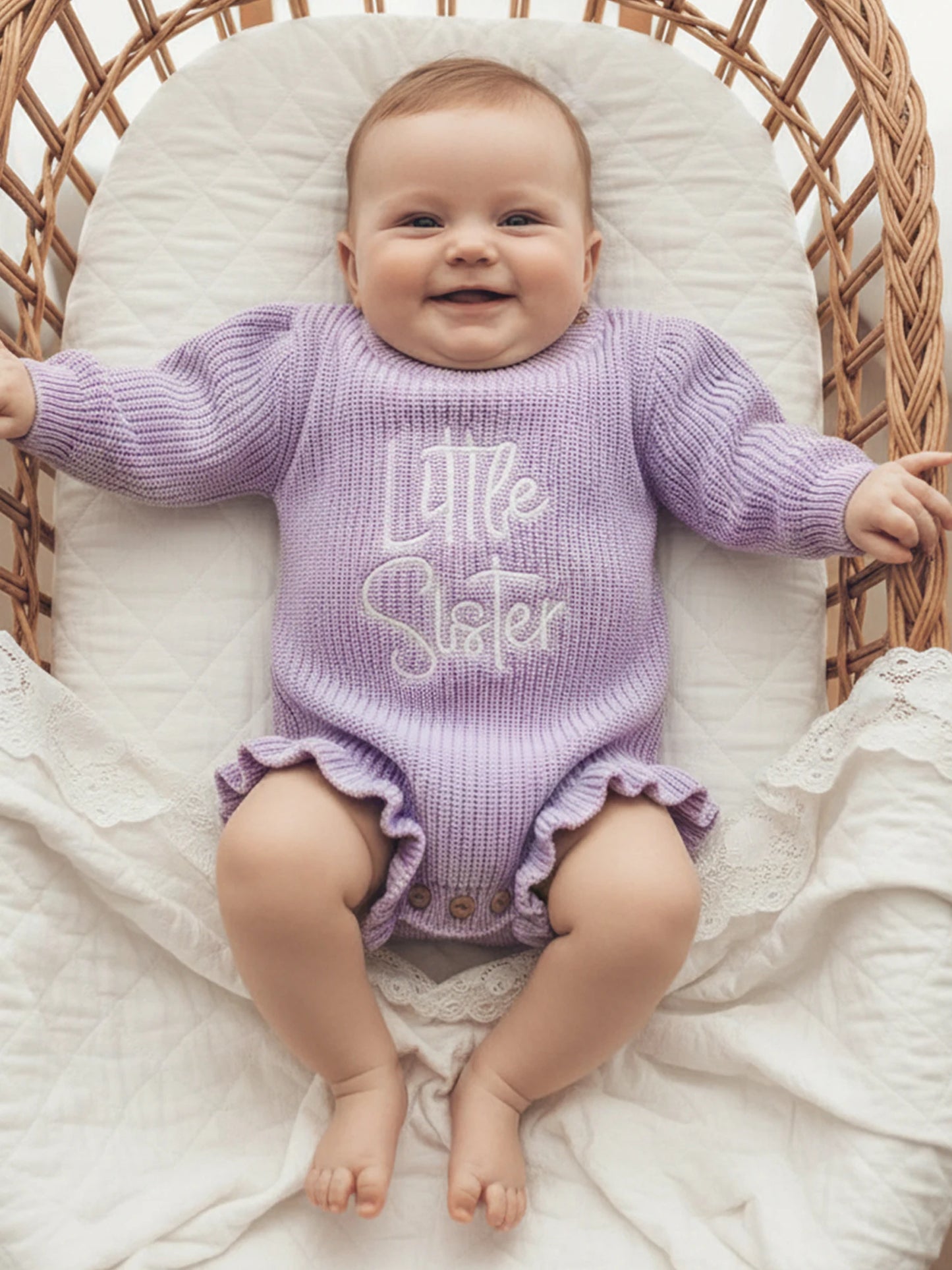 Letter Embroidery Long Sleeve Sweater Romper (0-12M)