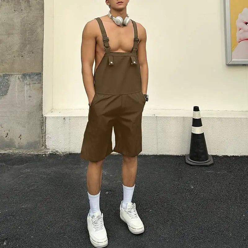 Men's Sleeveless Suspender Overalls Shorts