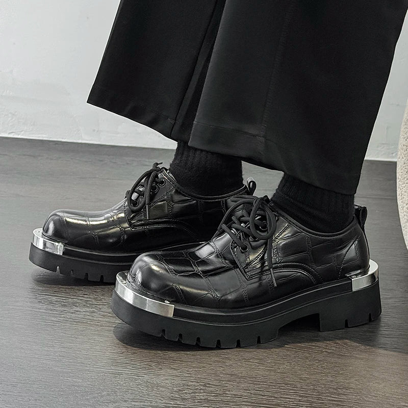 Men's Platform Derby Shoes - Genuine Leather British Style