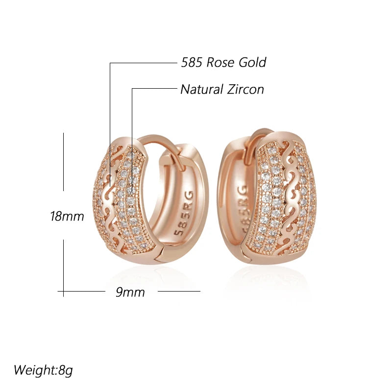 Women's Hollow Pattern  Natural Zircon  585 Rose Gold Color Hoop Earrings