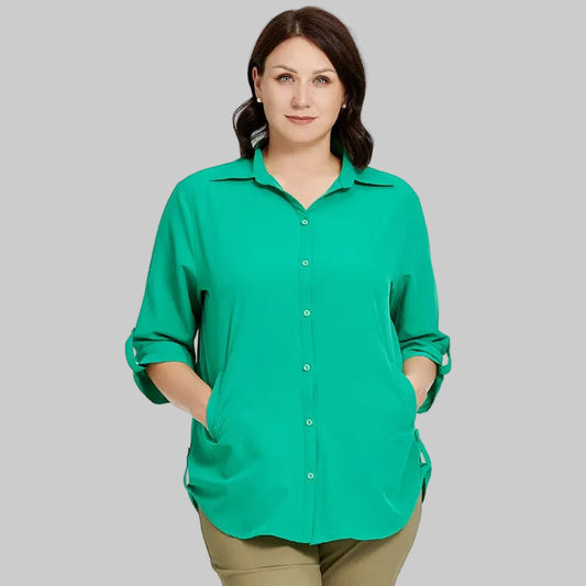 Women's Elegant Lapel Office Blouse – Plus Size Shirt Top