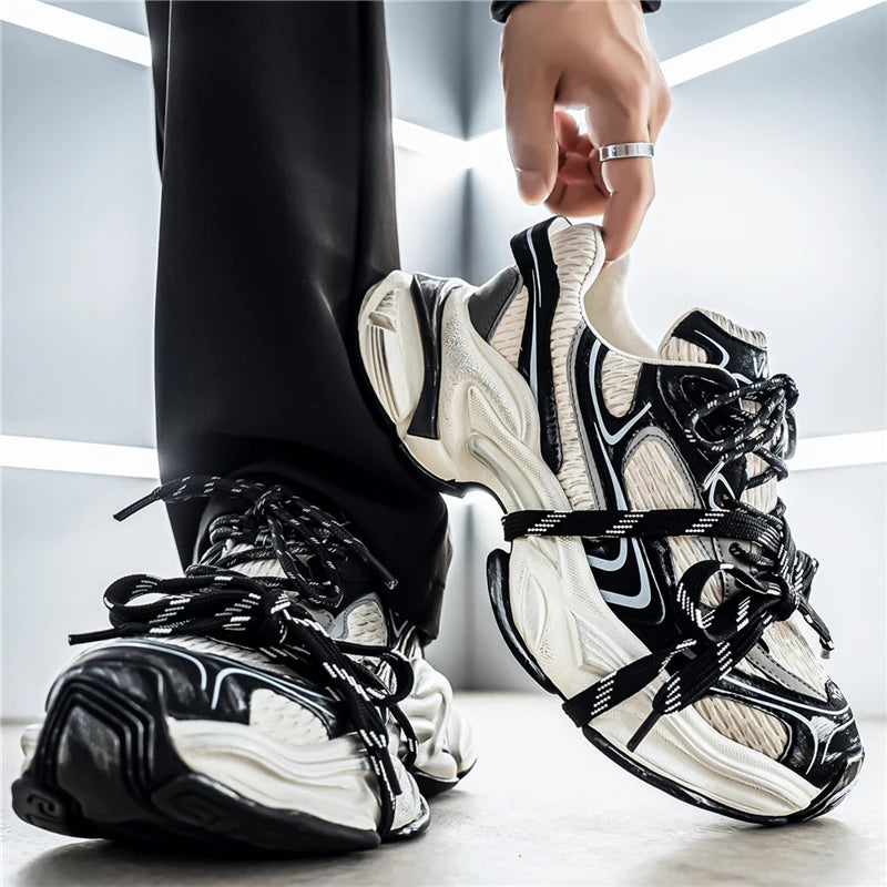 Men's Platform Sneakers - Double Lace Skateboard Running Shoes