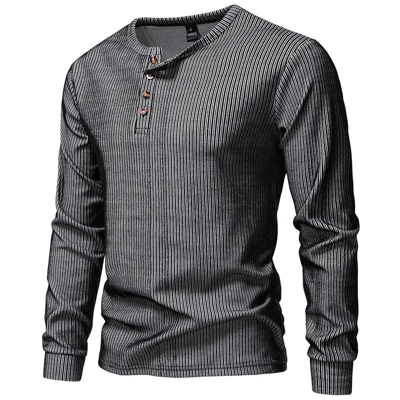 Men's Henry Collar Long Sleeve T-Shirt Solid Striped Smart Casual Pullover