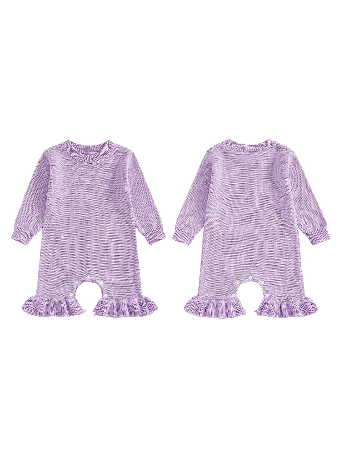Baby Girl's Knit Romper - Long Sleeve Crew Neck Solid Jumpsuit Sweater