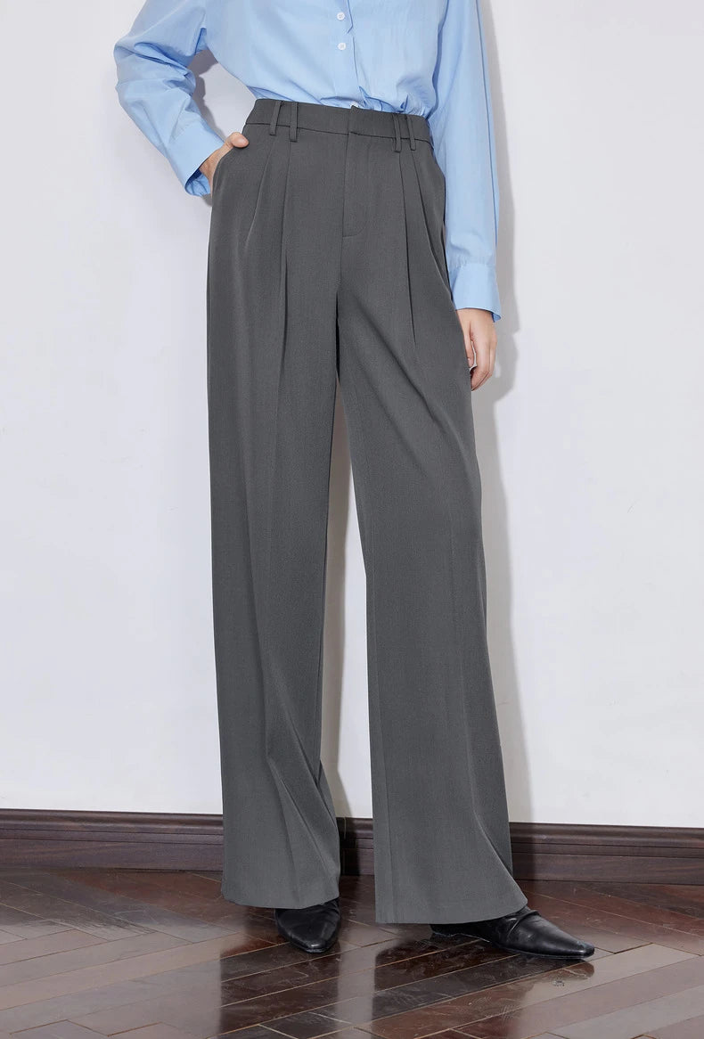 Women's High Waist Straight Leg Suit Trousers with Pockets | Brown
