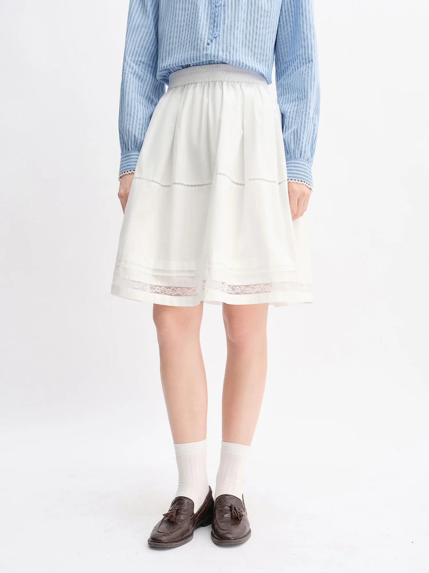 Ballet-Inspired Lace Hem Skirt - Multi-Layered Gathered Skirt
