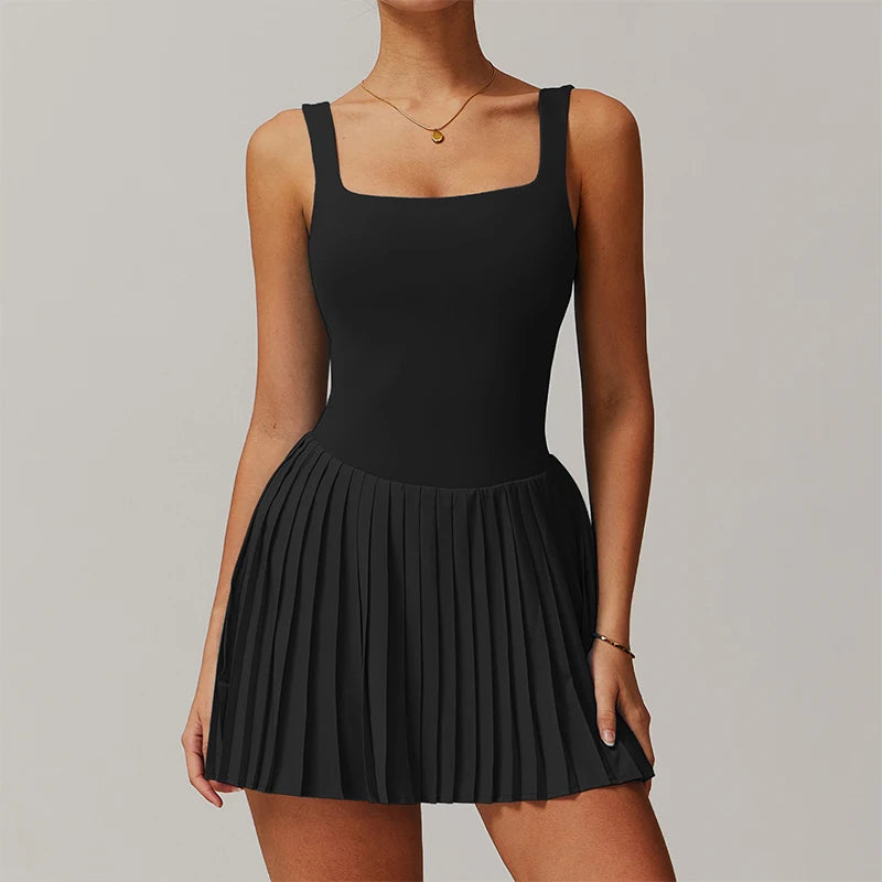Tennis Skirt with Inner Lining - Pleated Golf Workout Dress with Pockets