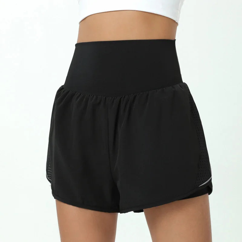 Women's High Waist 2 In 1 Running Breathable Quick Dry Pocket Fitness Gym Sportswear Shorts