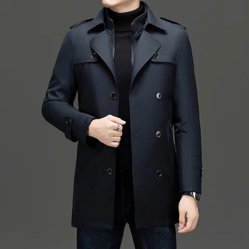 Men's Double Breasted Trench Coat - Detachable Liner Long Overcoat