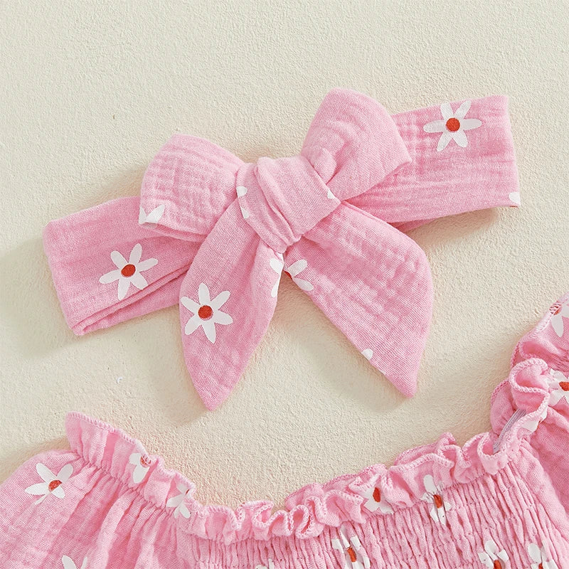 Baby Girls Summer Sunflower Romper - Off Shoulder Jumpsuit with Headband (0-18M)