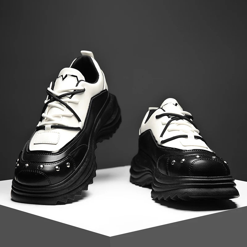 Men's Platform Sneakers with Metal Design - Skateboard Sports Shoes