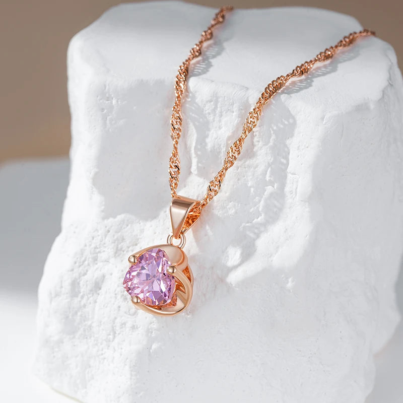 Women's 585 Rose Gold Pink Natural Zircon Necklace