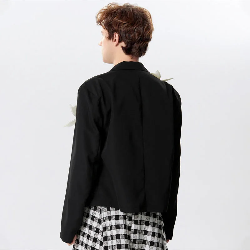 Men's Blazer Patchwork Lapel Long Sleeve Double Breasted Loose Jacket