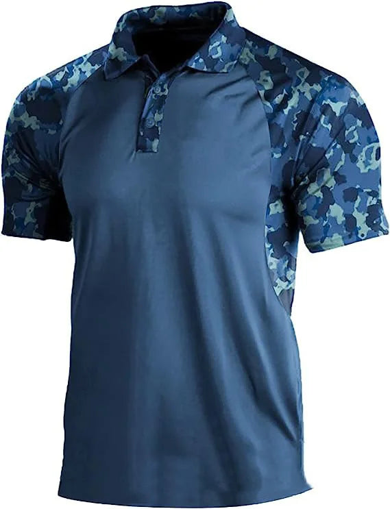 Men's Camouflage Patchwork Polo Shirt - Breathable Sports Top