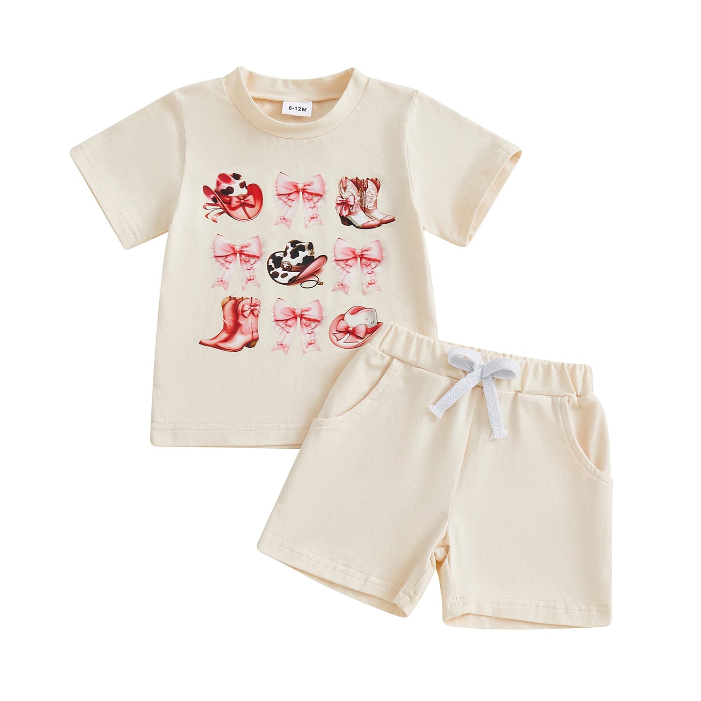 0-4Y Kids Girls Clothes Set Short Sleeve Crew Neck Letters Boots Print T-shirt with Shorts