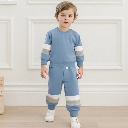 0-3Y Infant Baby Boys Casual Clothes Set Patchwork Long Sleeve Pullover Sweatshirt with Elastic Waist Pants