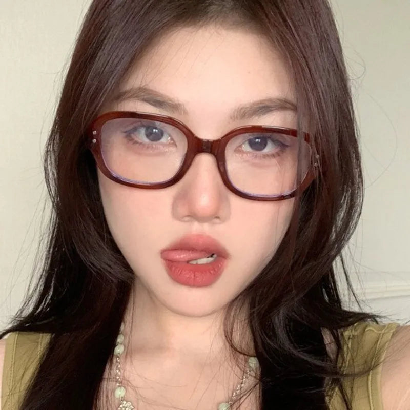 Retro Oval Glasses Frame - Modern Concave Design for Women