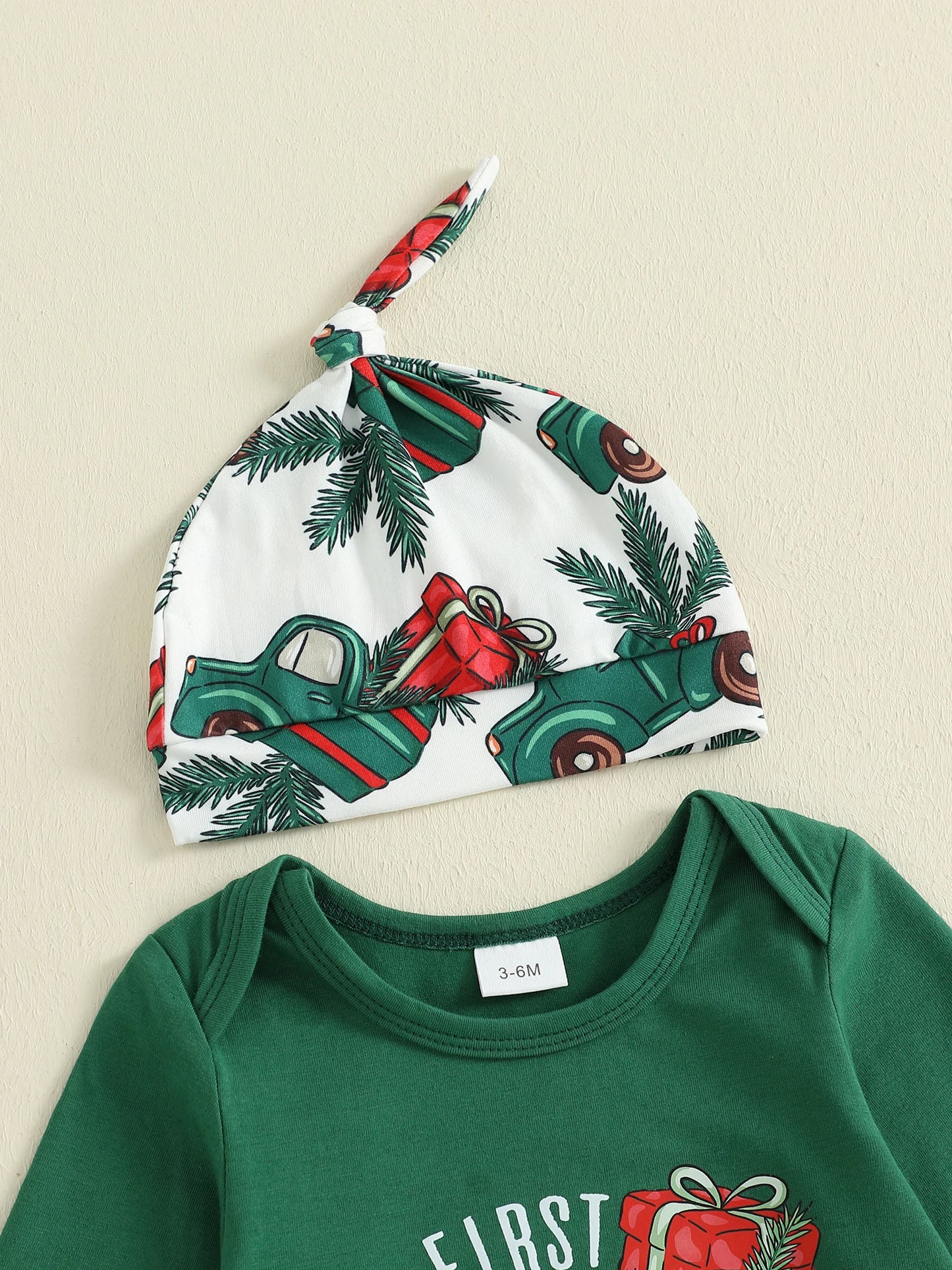Christmas Baby Boys 3-Piece Outfit Set - Printed Romper, Overalls & Hat (0-18M)