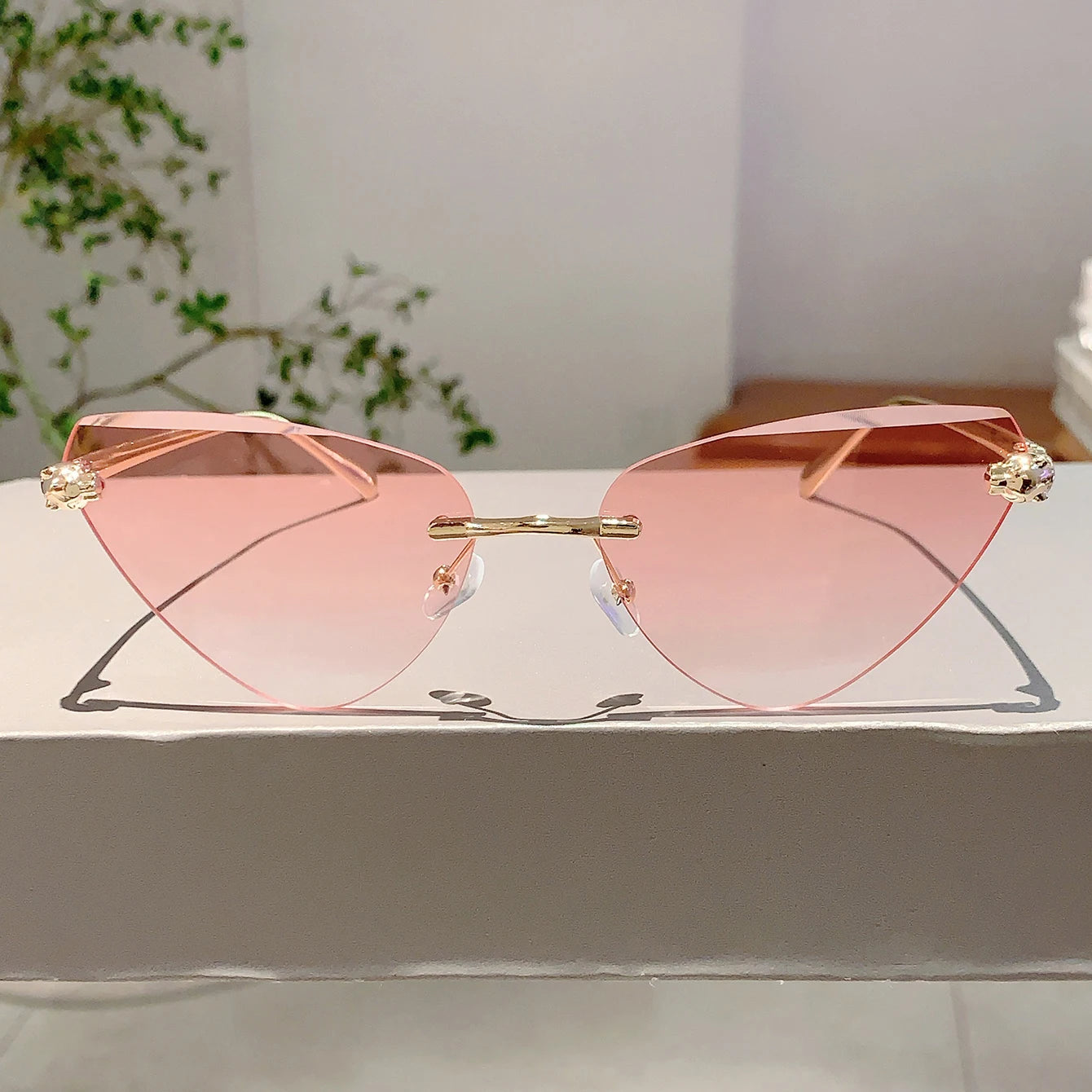 Women's Retro Metal Rimless Triangle Sunglasses