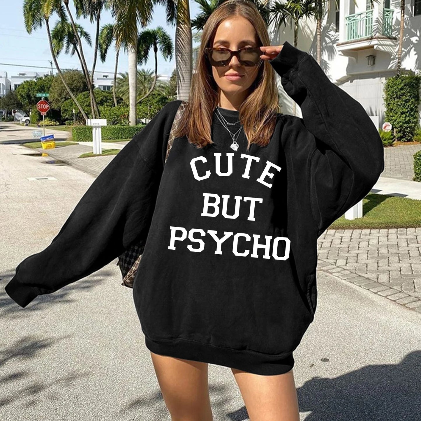 "CUTE BUT PSYCHO" Letter Print Hoodie