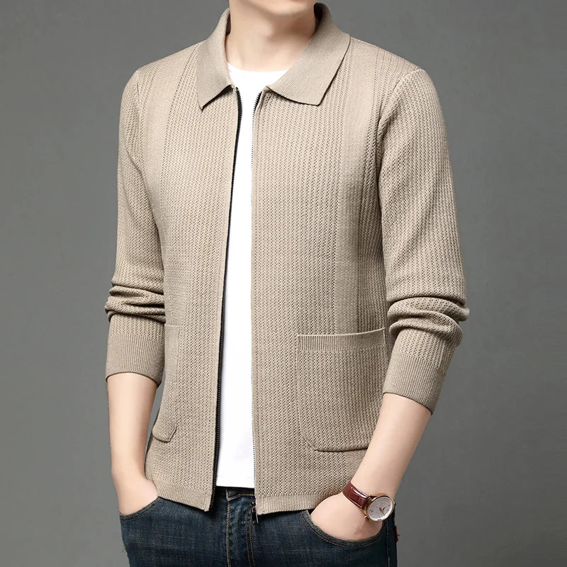 Men's Turn-Down Collar Knit Cardigan