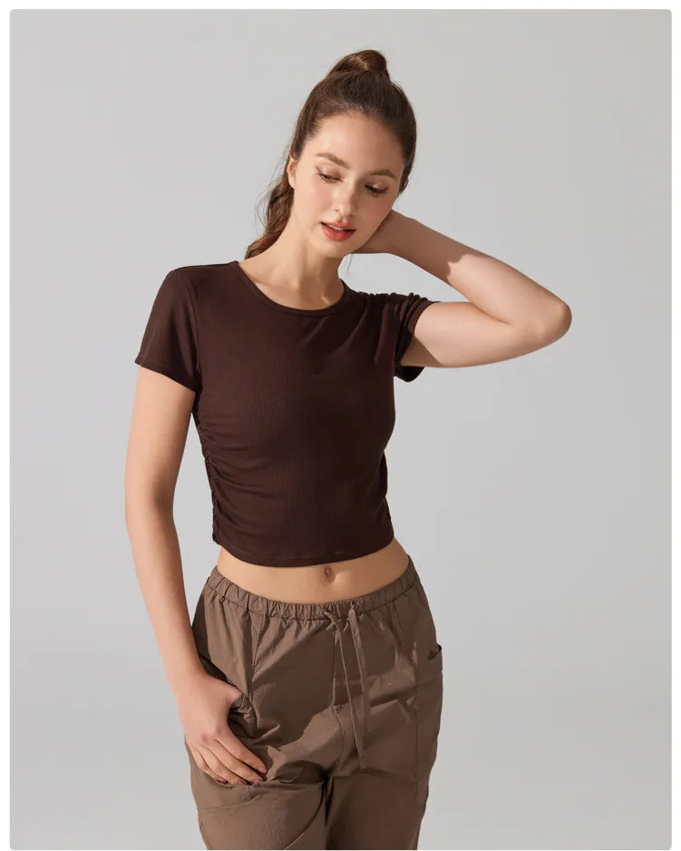 Women's Breathable Yoga Crop Top - Slim Fit Athletic T-Shirt