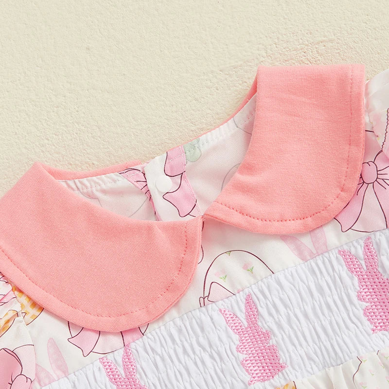 Baby Girls Easter Rabbit Romper - Doll Collar Short Sleeve Bodysuit (0-18M)