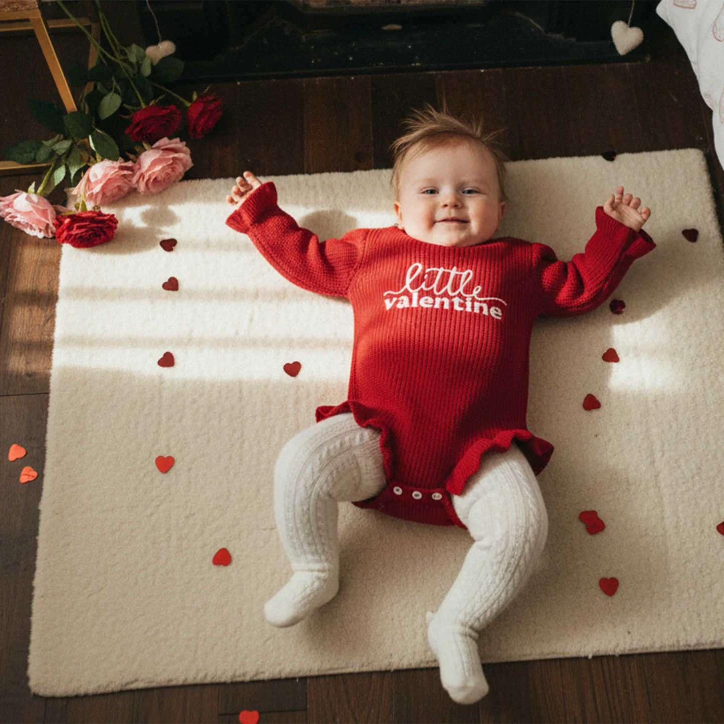 Baby Girls Boys Valentine's Day Sweater Romper - Letter Embroidery Long Sleeve Jumpsuit 0-18M